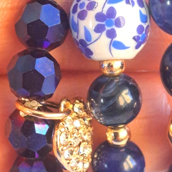 Set of 3 blue galss and ceramic beads - Picture 4 of 5